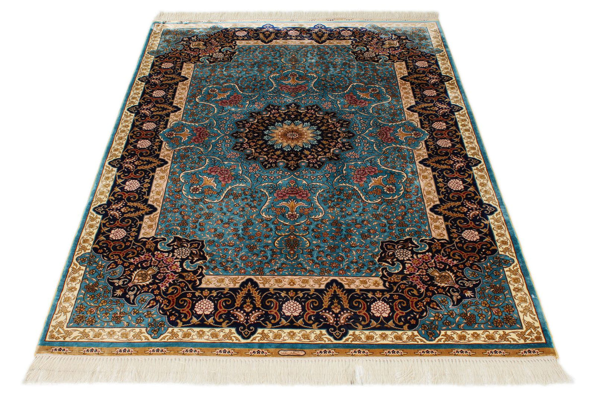 4x6 Navy and Blue Turkish Silk Rug