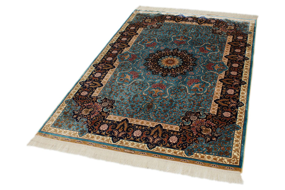 4x6 Navy and Blue Turkish Silk Rug
