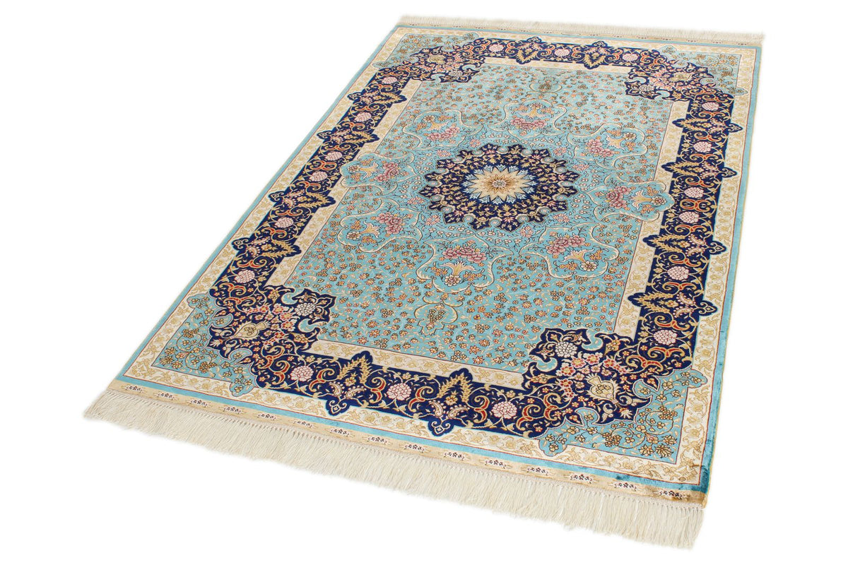 4x6 Navy and Blue Turkish Silk Rug