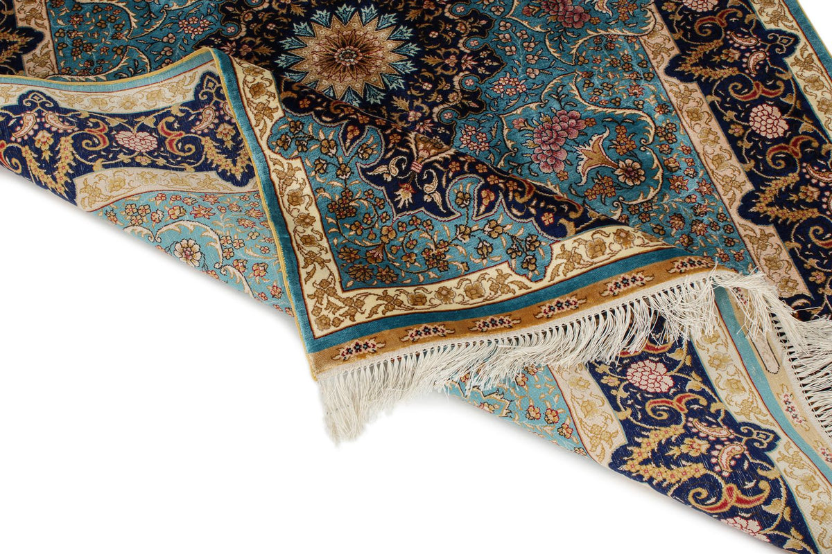 4x6 Navy and Blue Turkish Silk Rug