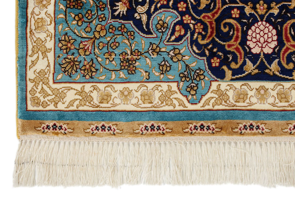 4x6 Navy and Blue Turkish Silk Rug