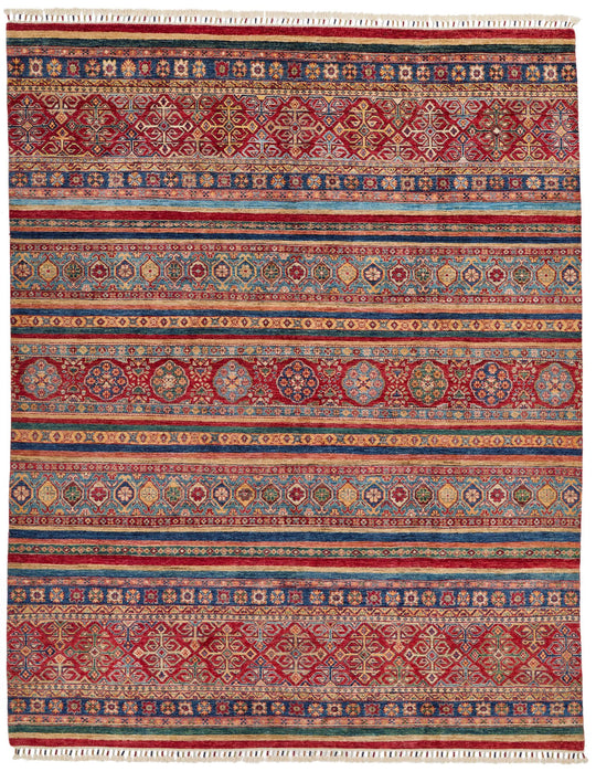 8x10 Multicolor and Red Tribal Rug
