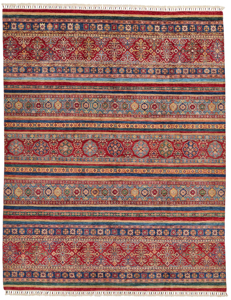 8x10 Multicolor and Red Tribal Rug