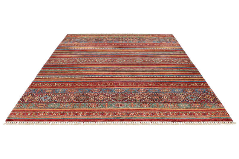 8x11 Multicolor and Red Tribal Rug