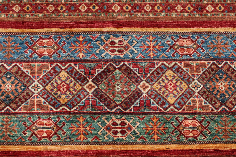 8x11 Multicolor and Red Tribal Rug