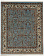 8x10 Blue and Ivory Turkish Silk Rug