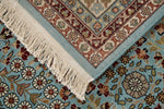 8x10 Blue and Ivory Turkish Silk Rug