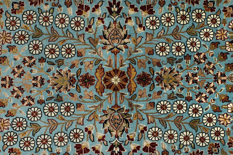 8x10 Blue and Ivory Turkish Silk Rug
