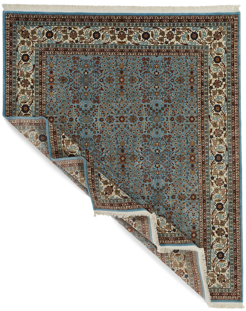 8x10 Blue and Ivory Turkish Silk Rug