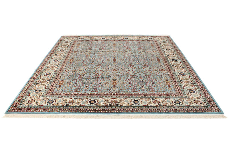 8x10 Blue and Ivory Turkish Silk Rug