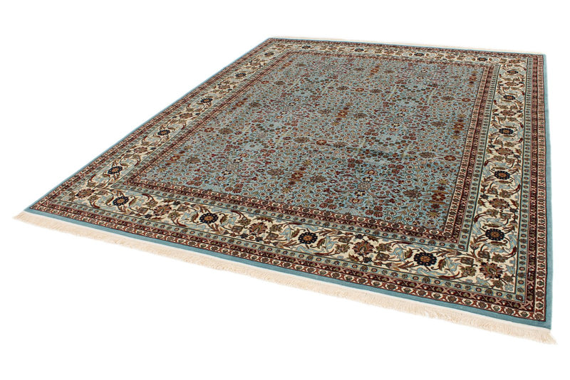 8x10 Blue and Ivory Turkish Silk Rug