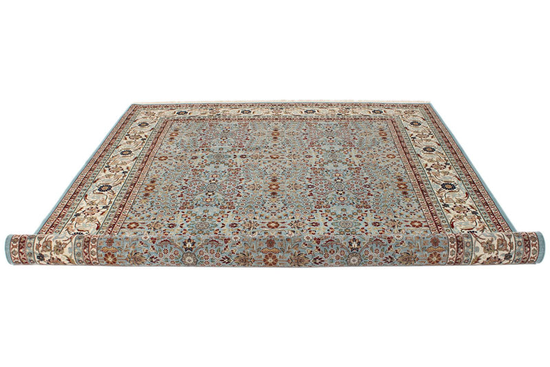 8x10 Blue and Ivory Turkish Silk Rug