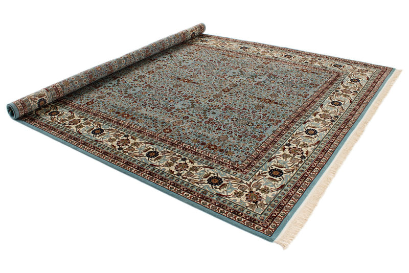 8x10 Blue and Ivory Turkish Silk Rug