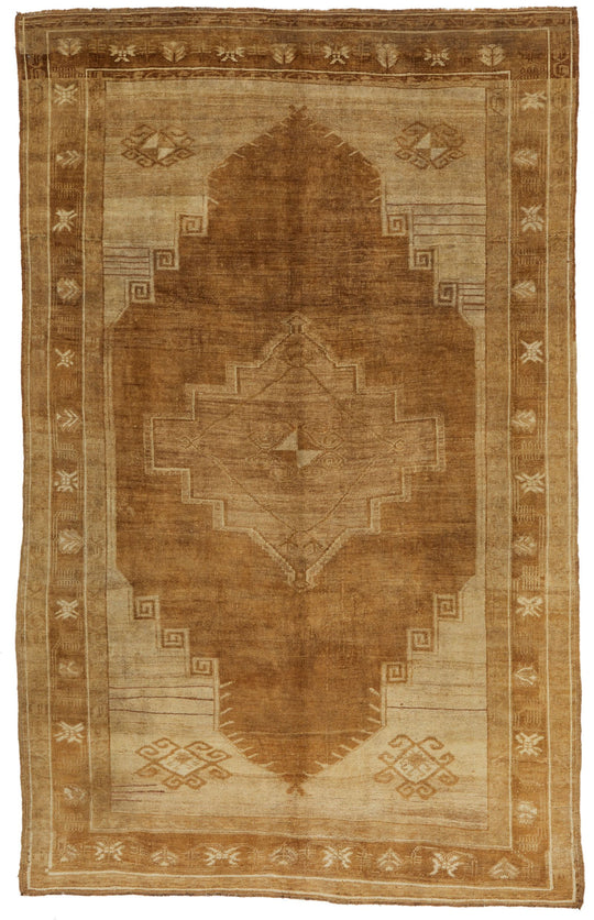 7x11 Ivory and Brown Turkish Tribal Rug