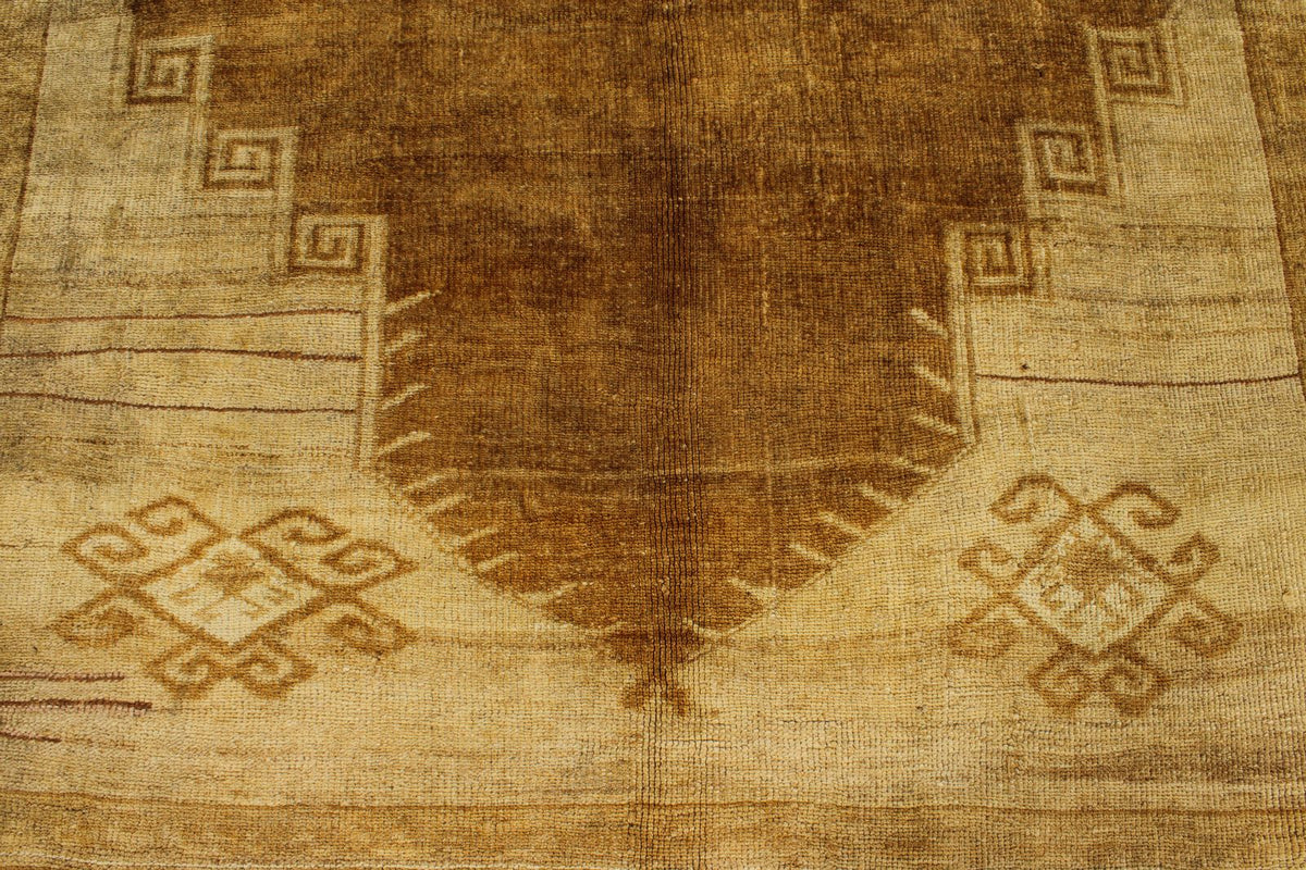 7x11 Ivory and Brown Turkish Tribal Rug