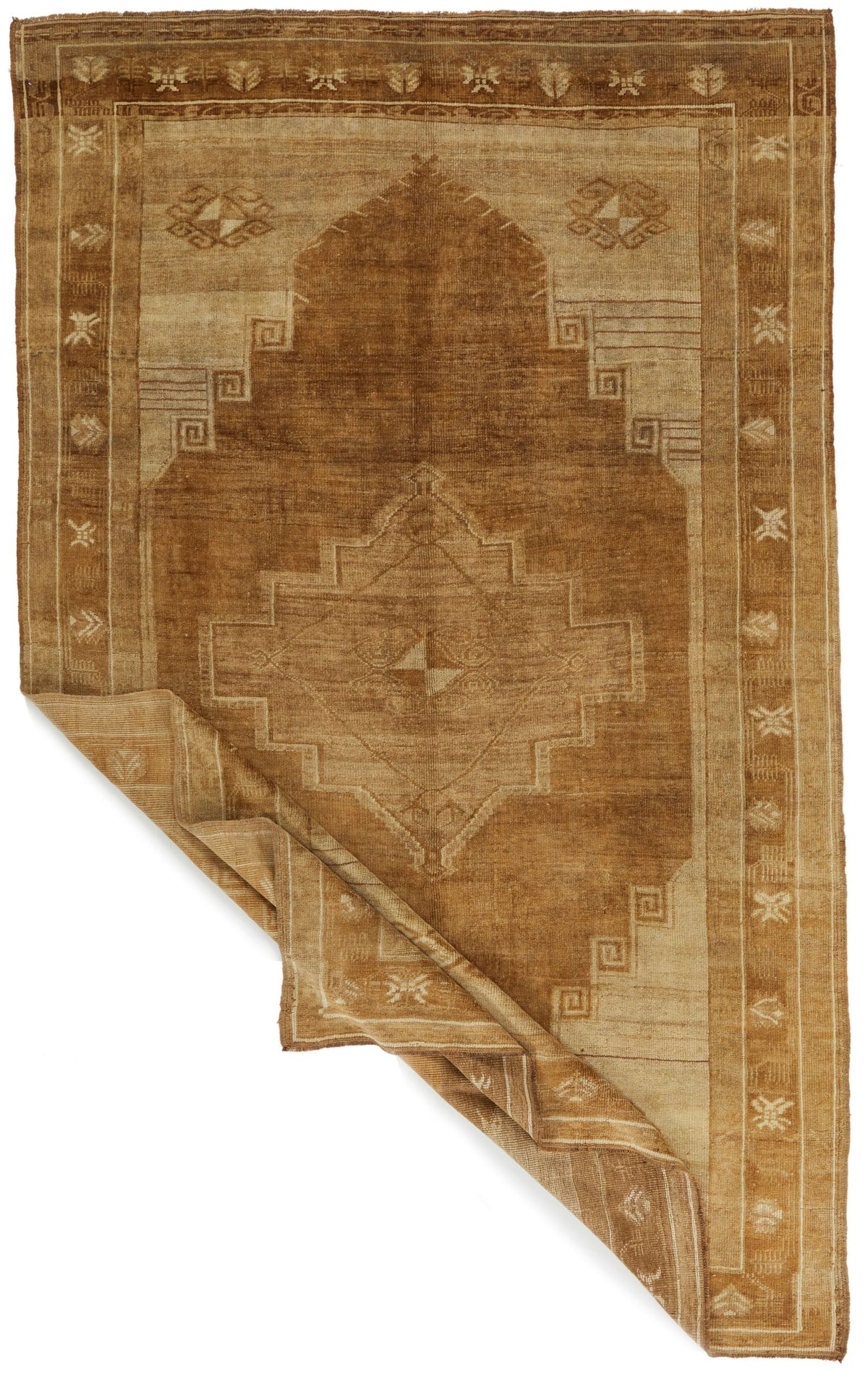 7x11 Ivory and Brown Turkish Tribal Rug