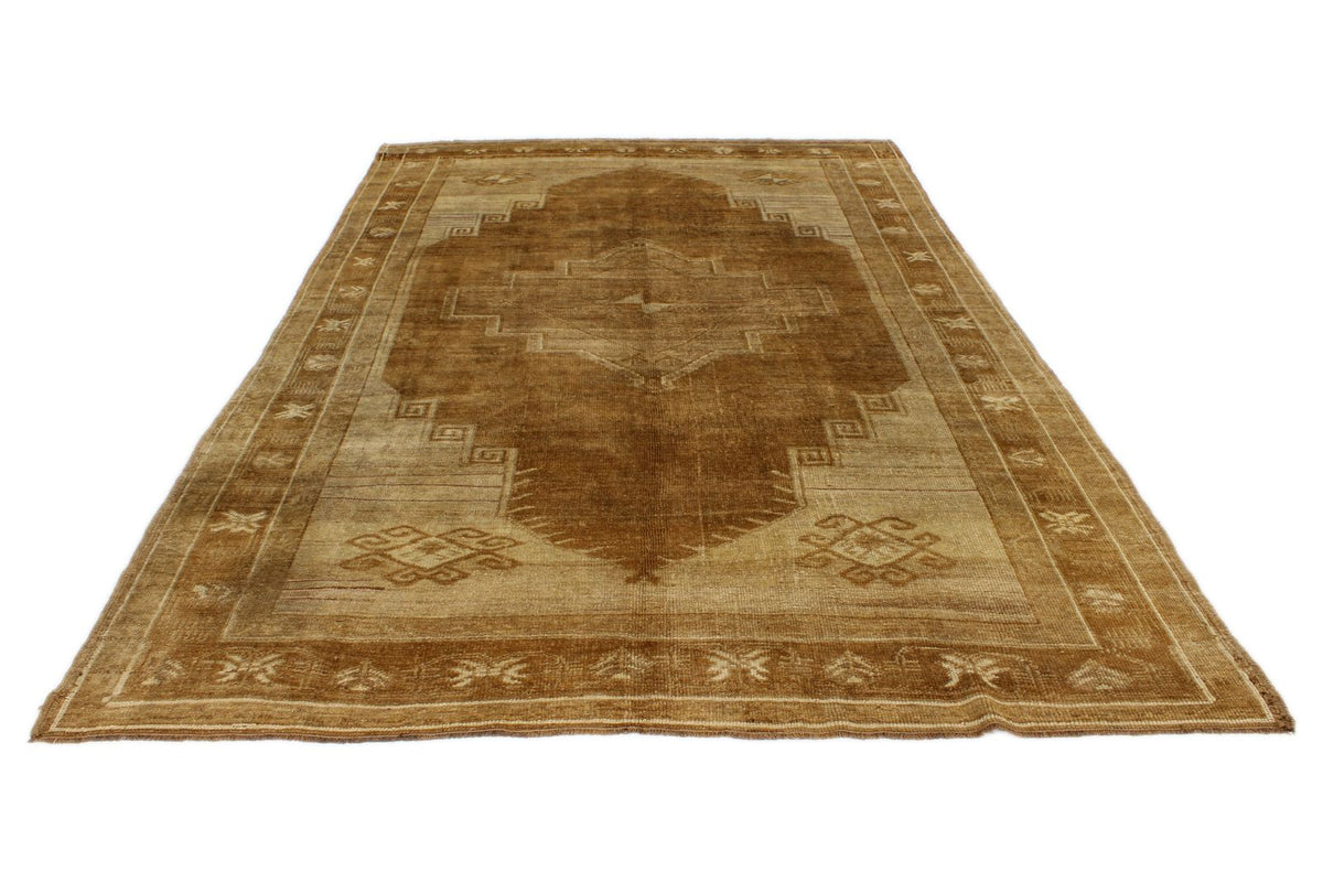 7x11 Ivory and Brown Turkish Tribal Rug