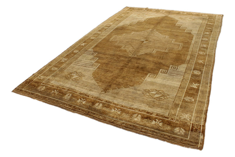 7x11 Ivory and Brown Turkish Tribal Rug