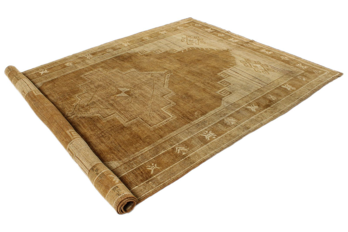 7x11 Ivory and Brown Turkish Tribal Rug
