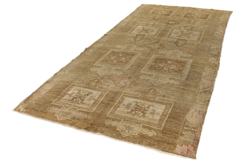 6x12 Ivory and Brown Turkish Tribal Runner