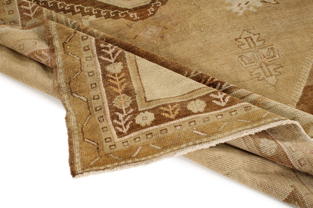 7x11 Ivory and Brown Turkish Tribal Rug