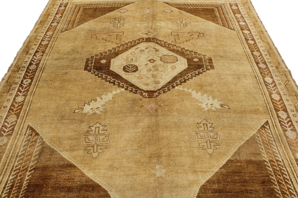 7x11 Ivory and Brown Turkish Tribal Rug