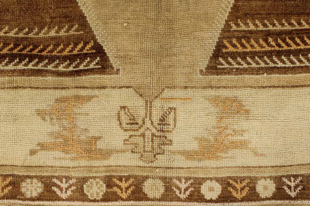 7x11 Ivory and Brown Turkish Tribal Rug