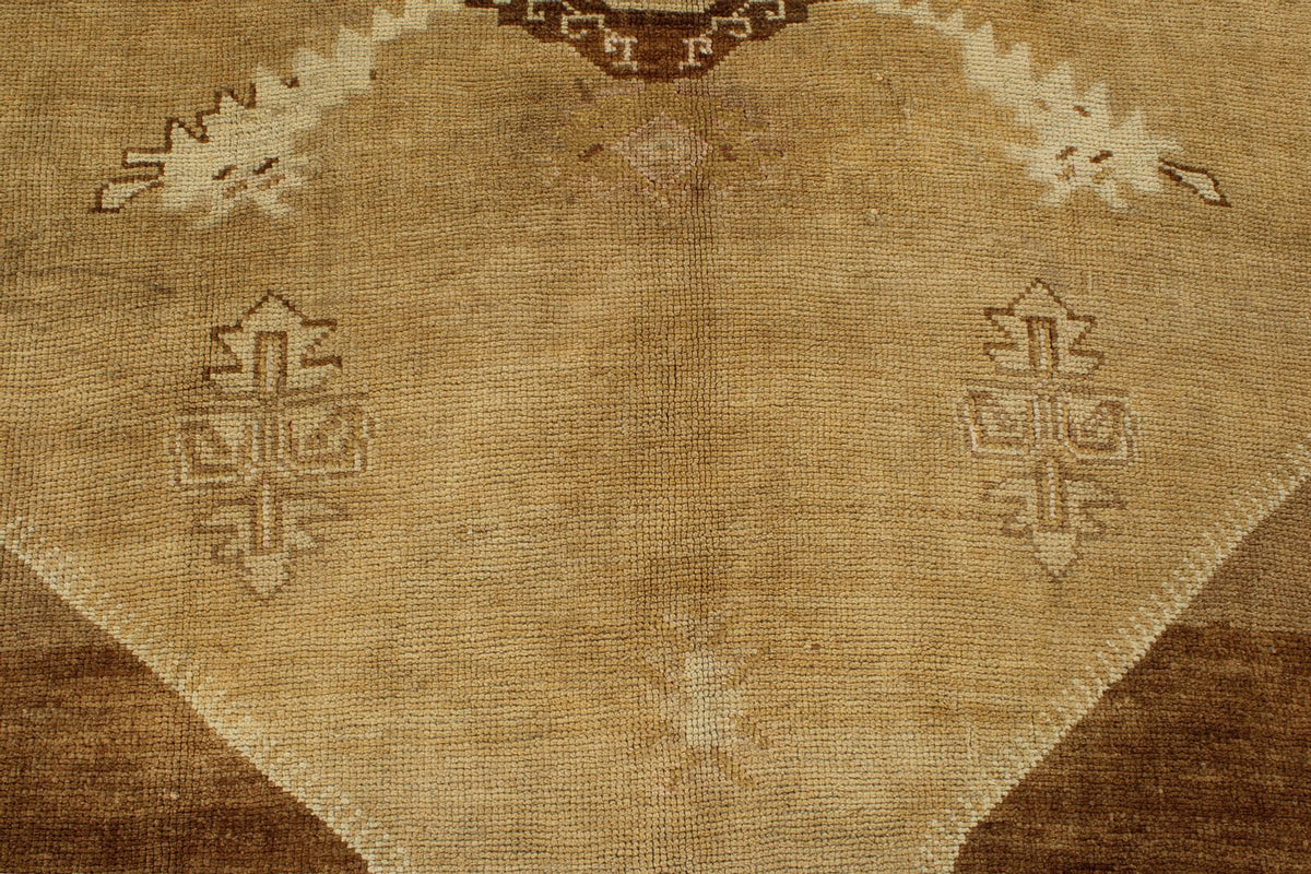 7x11 Ivory and Brown Turkish Tribal Rug
