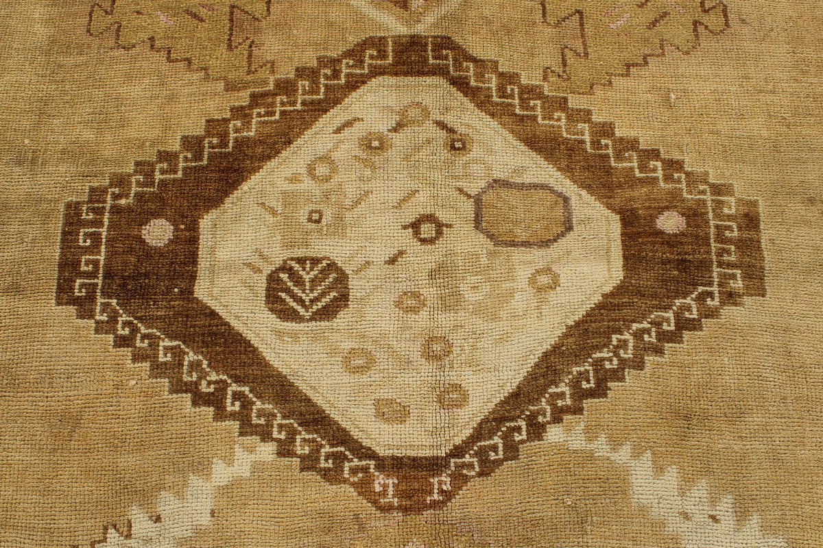 7x11 Ivory and Brown Turkish Tribal Rug