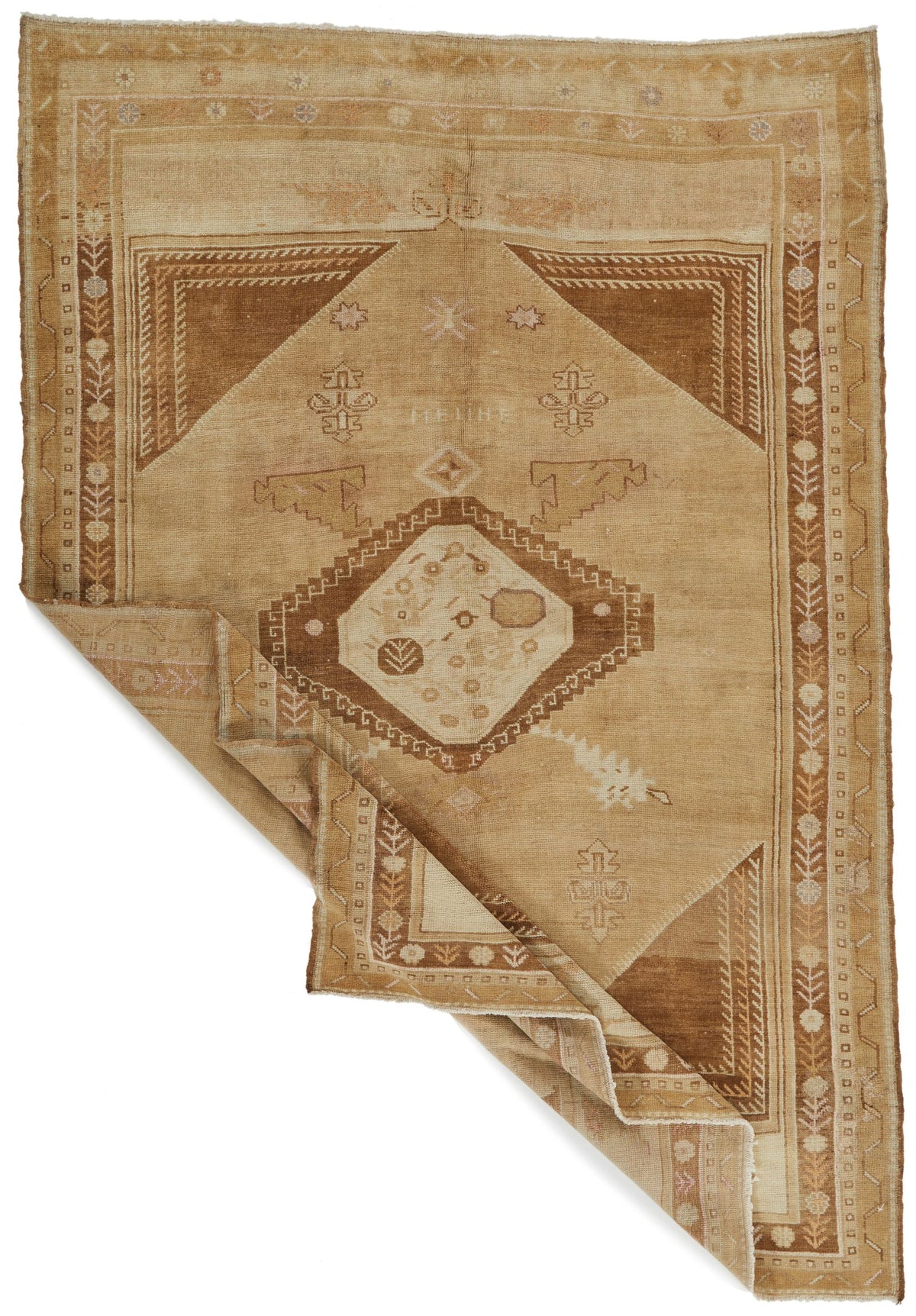 7x11 Ivory and Brown Turkish Tribal Rug