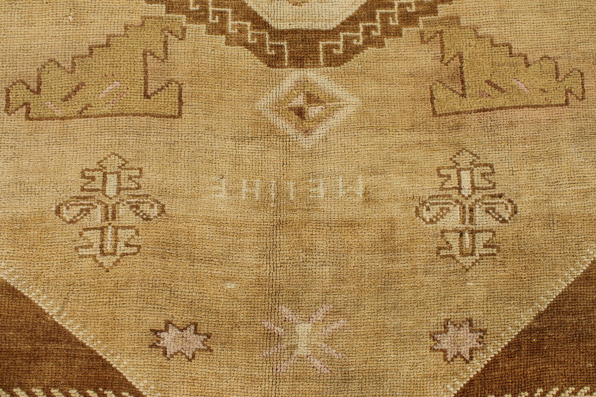 7x11 Ivory and Brown Turkish Tribal Rug