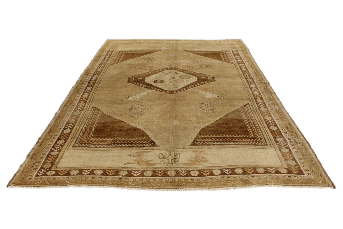 7x11 Ivory and Brown Turkish Tribal Rug