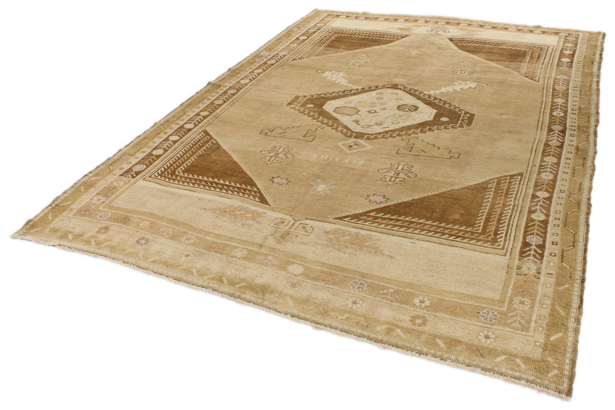 7x11 Ivory and Brown Turkish Tribal Rug