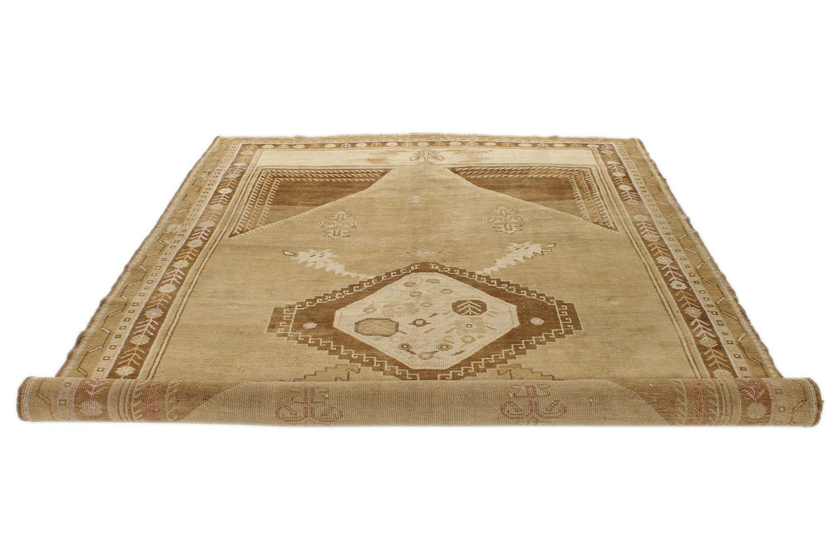7x11 Ivory and Brown Turkish Tribal Rug