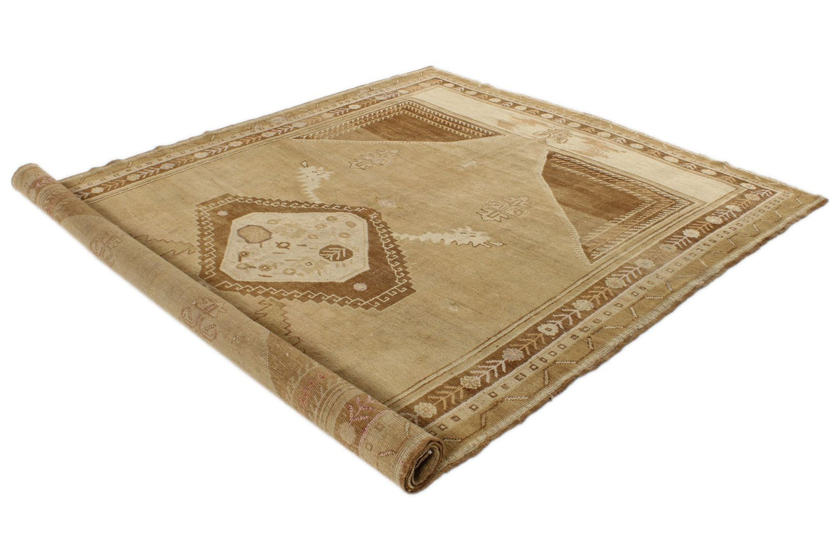7x11 Ivory and Brown Turkish Tribal Rug