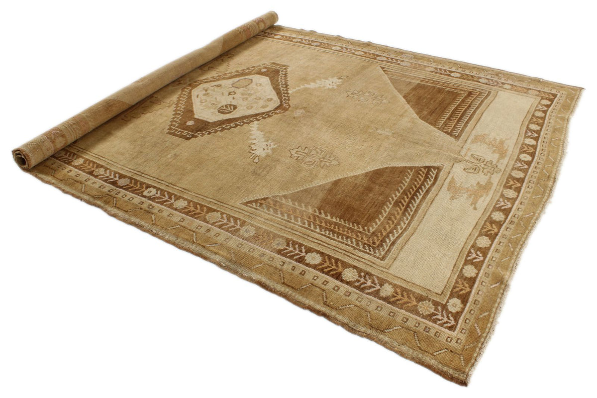 7x11 Ivory and Brown Turkish Tribal Rug