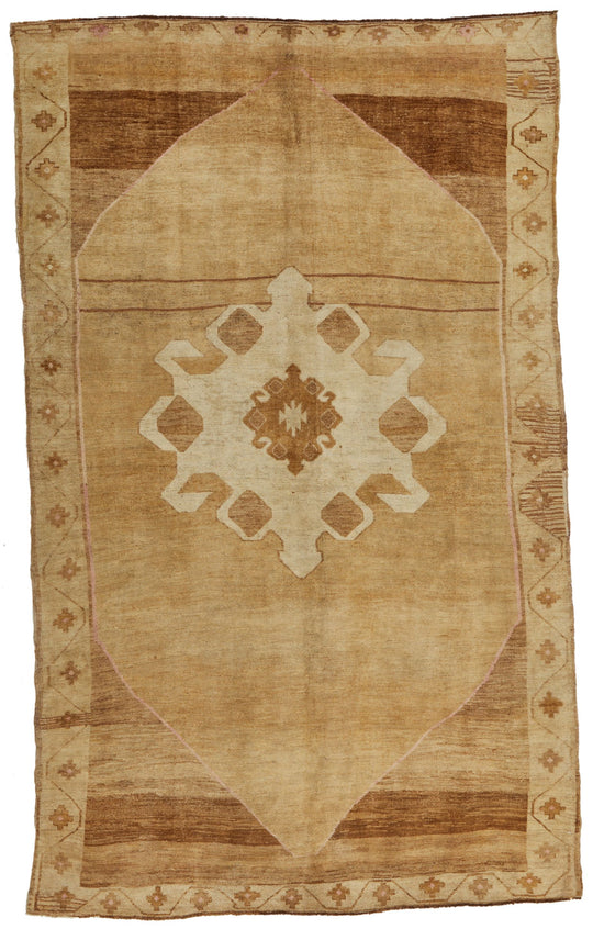 7x11 Ivory and Brown Turkish Tribal Rug