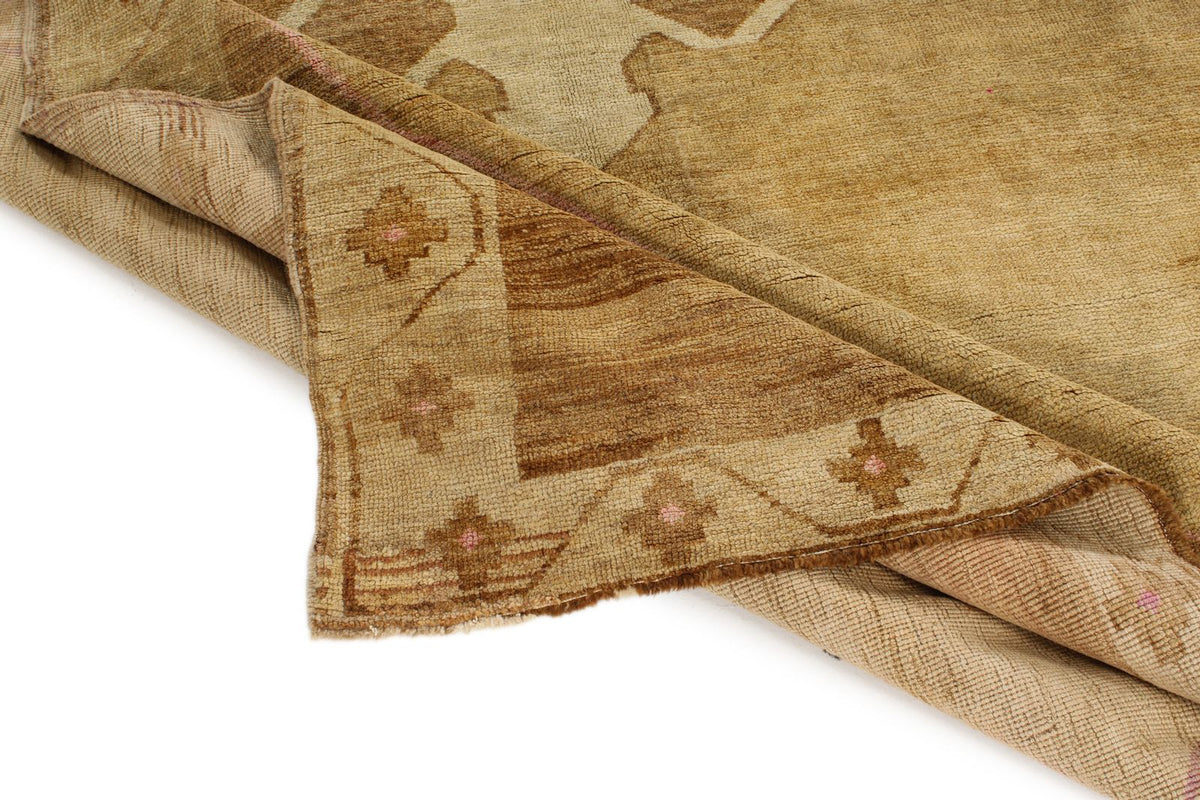 7x11 Ivory and Brown Turkish Tribal Rug