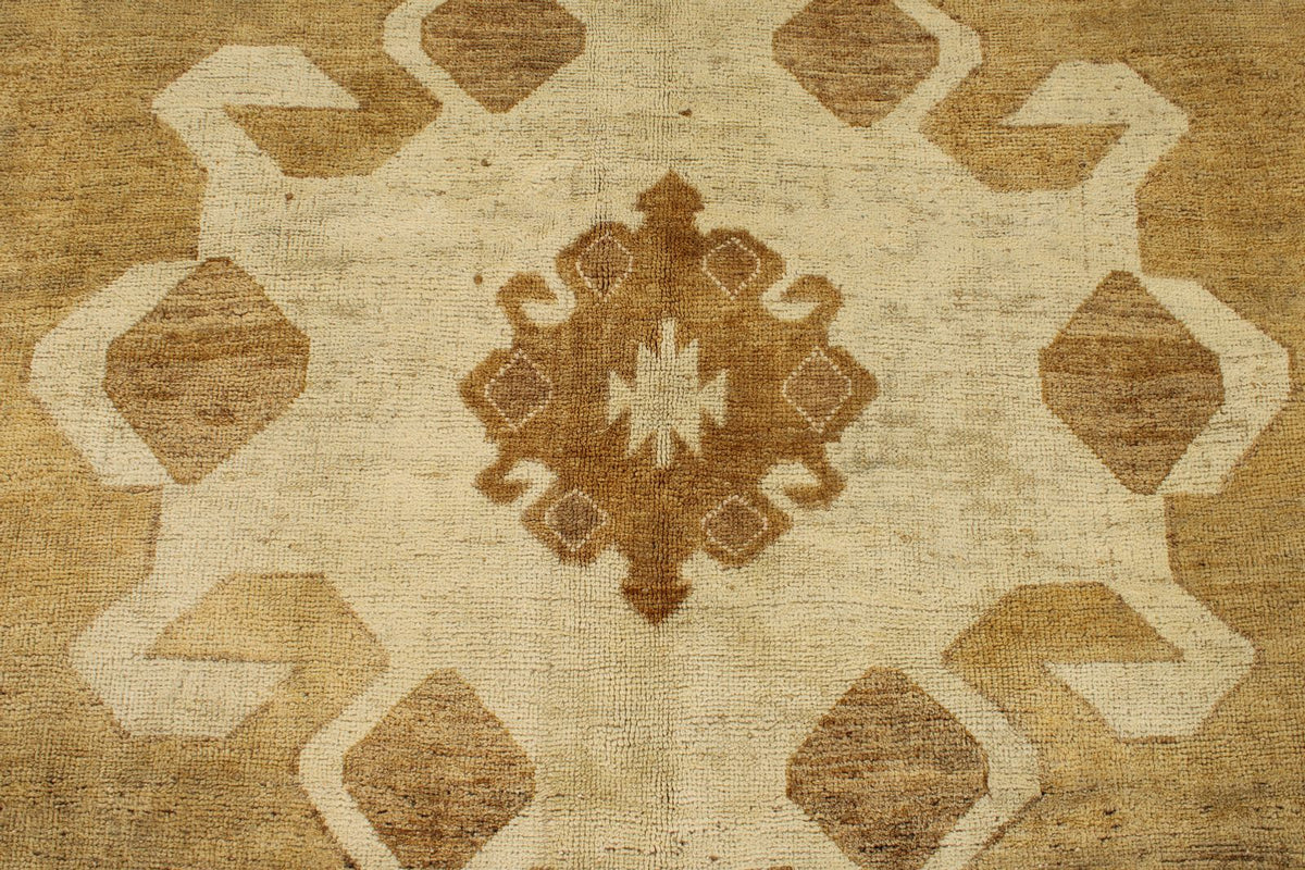 7x11 Ivory and Brown Turkish Tribal Rug