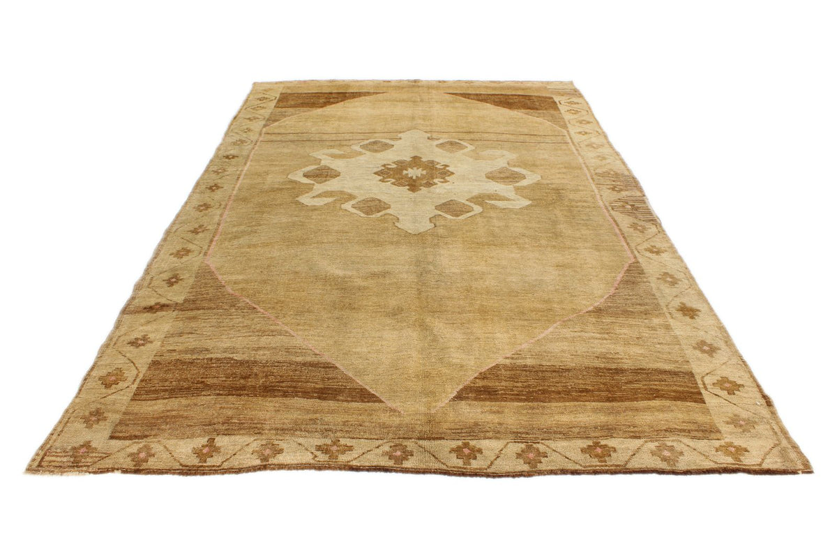 7x11 Ivory and Brown Turkish Tribal Rug