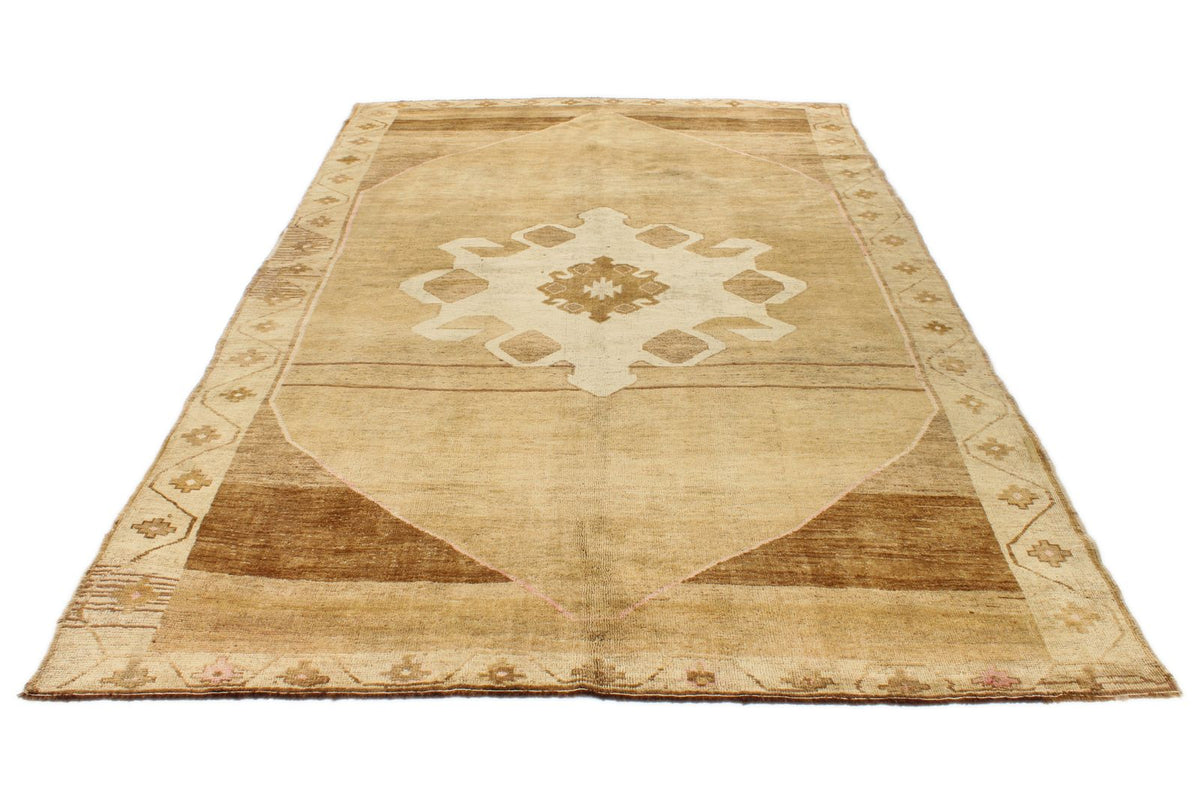 7x11 Ivory and Brown Turkish Tribal Rug