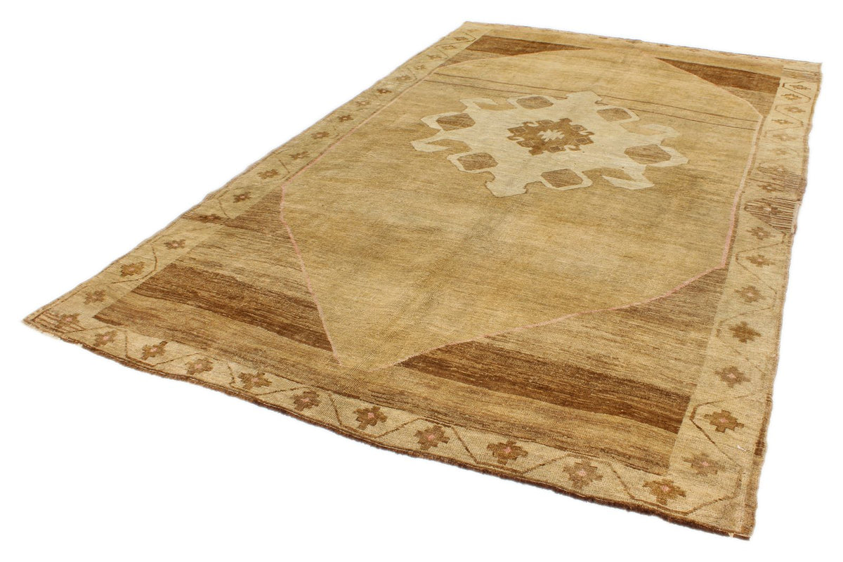 7x11 Ivory and Brown Turkish Tribal Rug