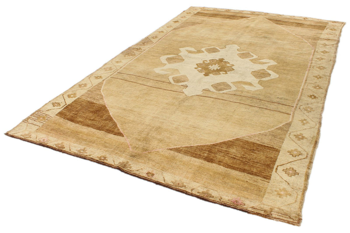 7x11 Ivory and Brown Turkish Tribal Rug