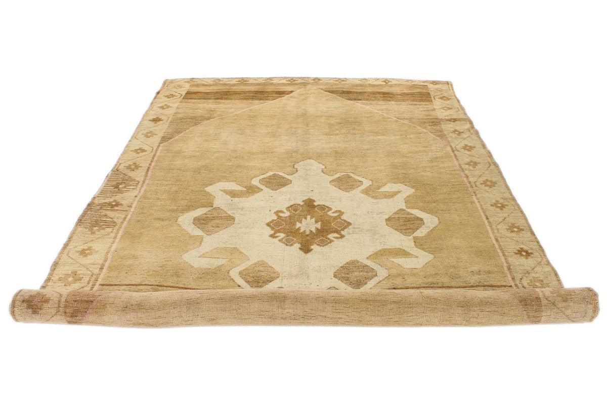 7x11 Ivory and Brown Turkish Tribal Rug
