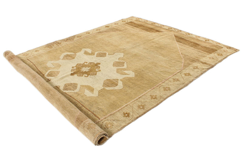 7x11 Ivory and Brown Turkish Tribal Rug