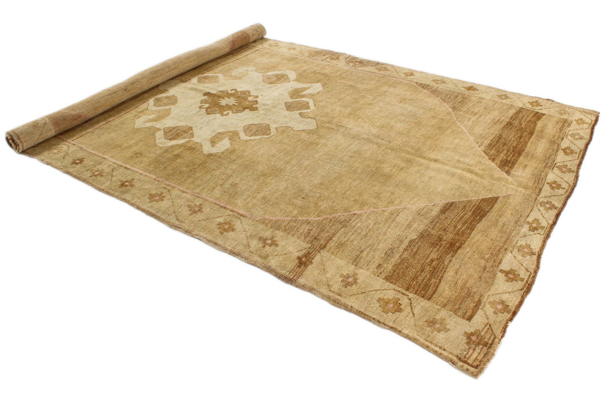 7x11 Ivory and Brown Turkish Tribal Rug