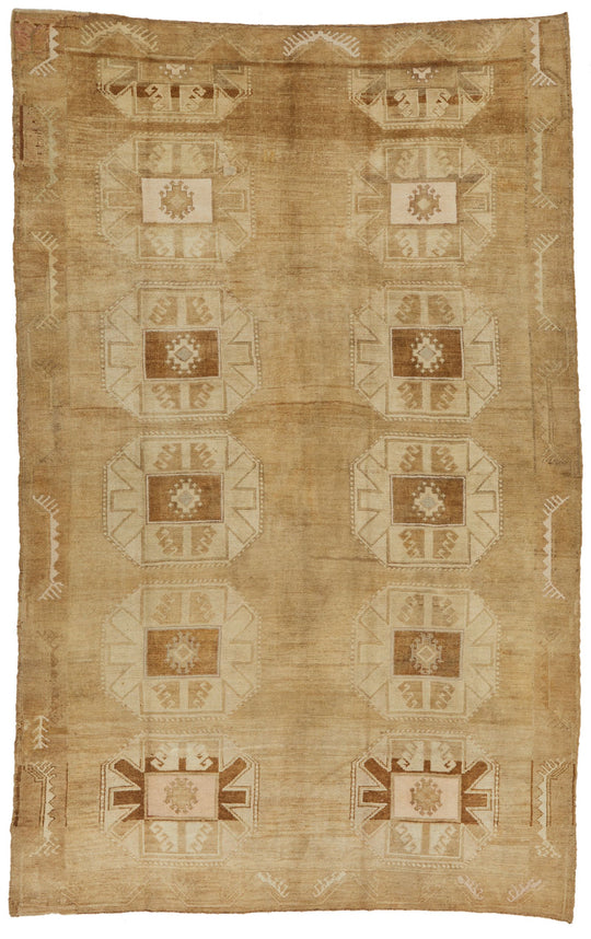 8x13 Ivory and Brown Turkish Tribal Rug