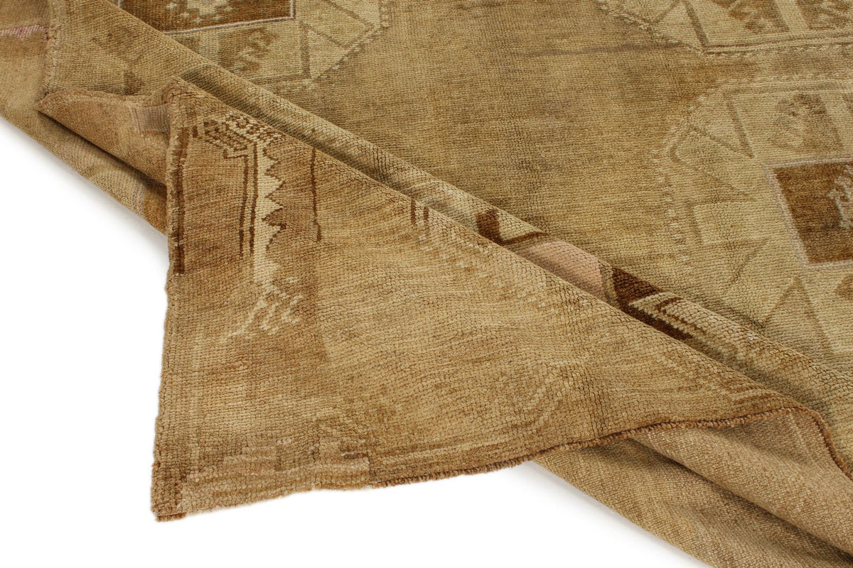 8x13 Ivory and Brown Turkish Tribal Rug