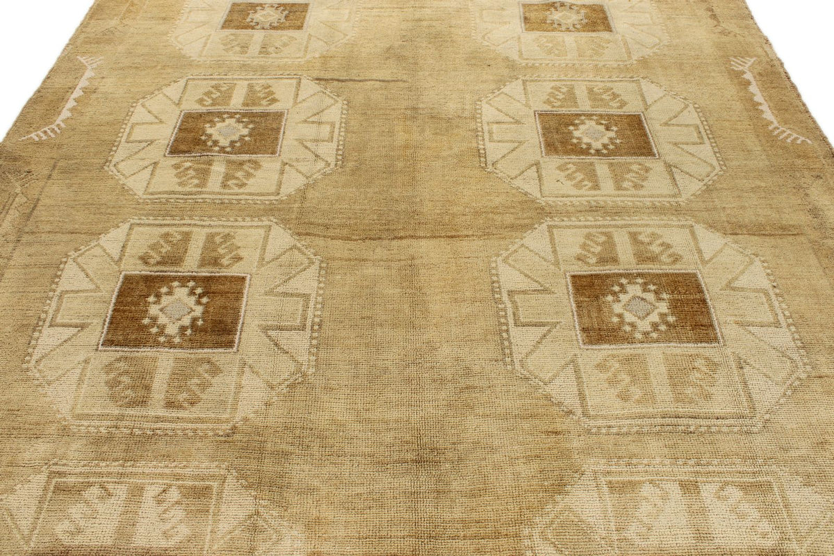 8x13 Ivory and Brown Turkish Tribal Rug