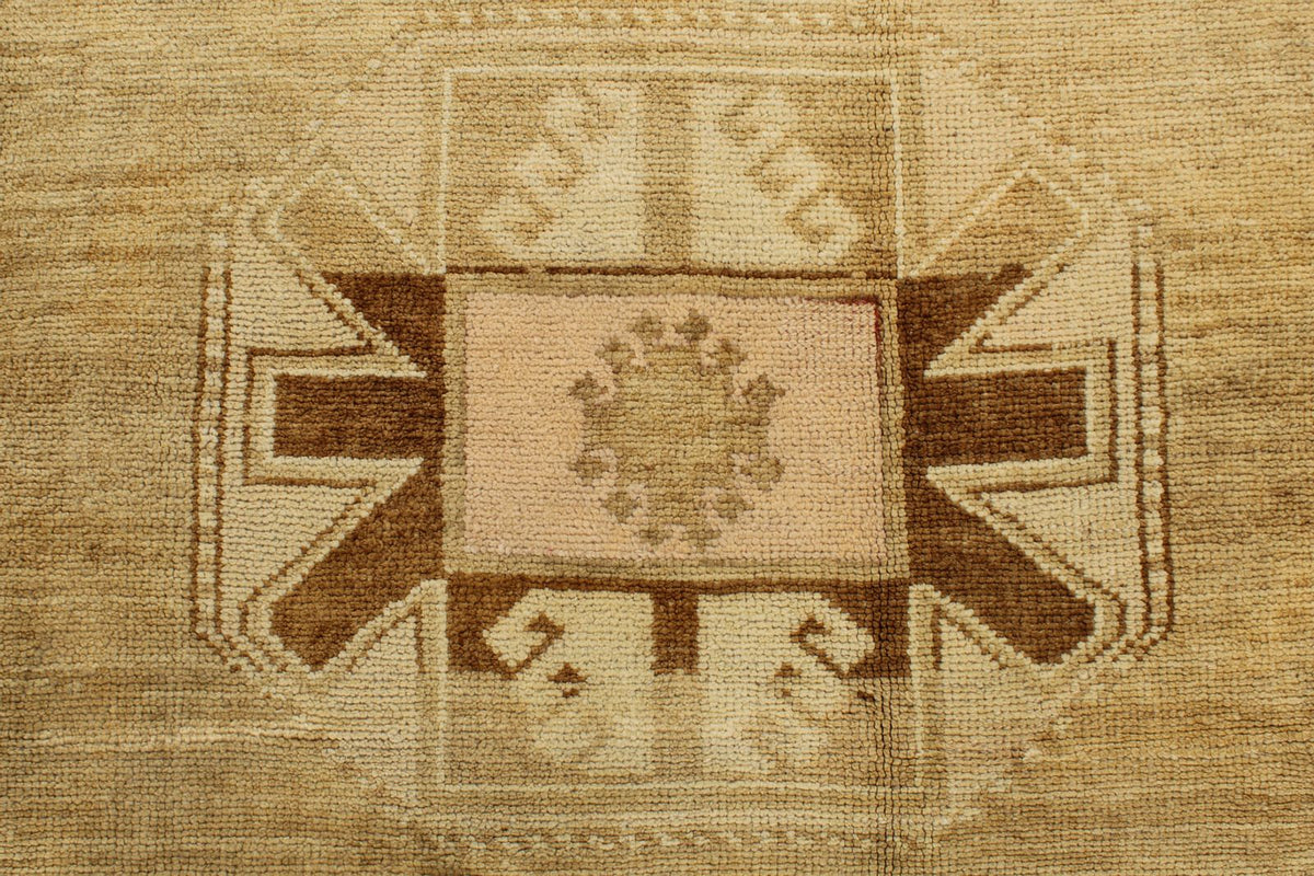 8x13 Ivory and Brown Turkish Tribal Rug